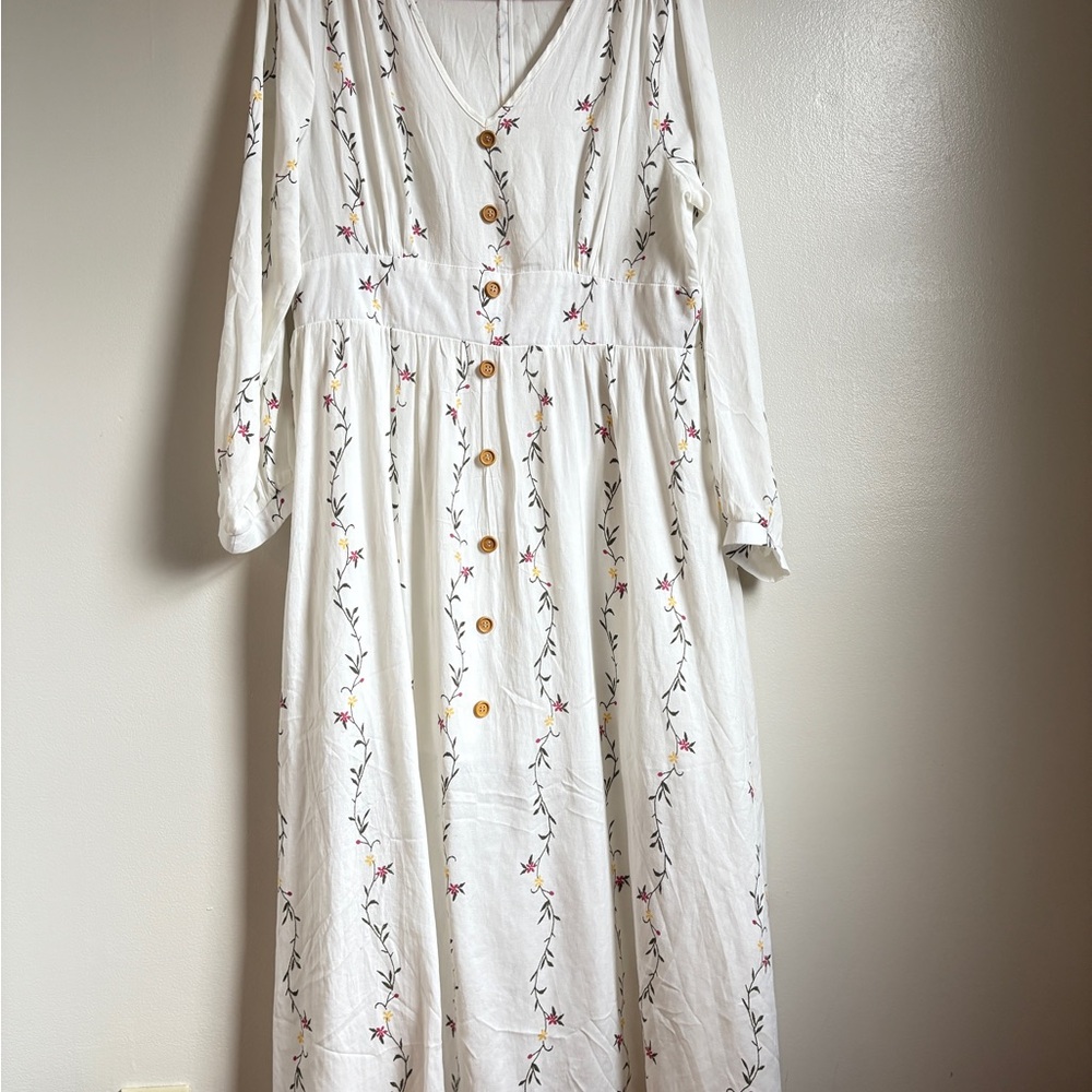 SHEIN White Floral High-Low Button Front Maxi Dress